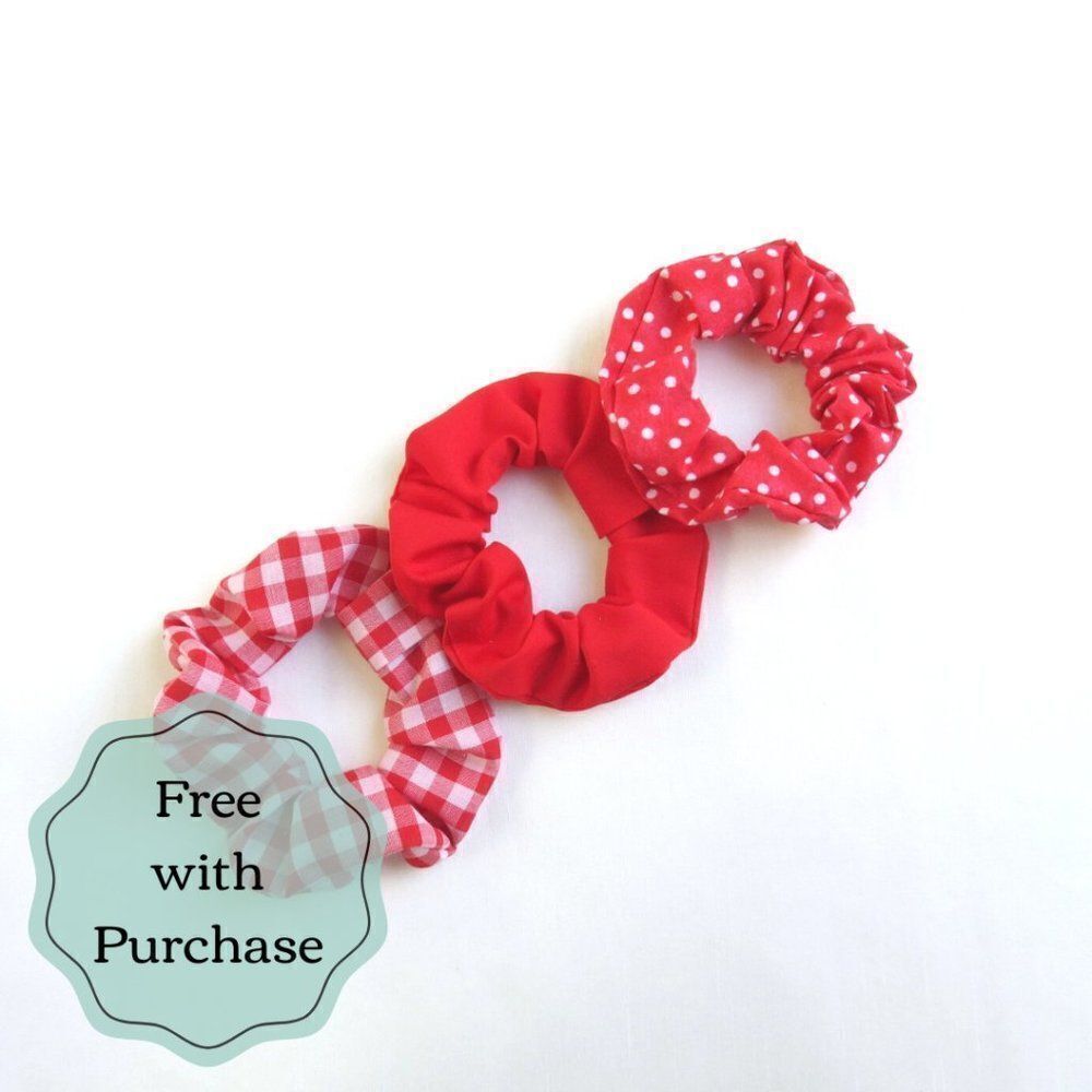 Red Scrunchies Set -3 Pieces - Recycled - Cotton - Handmade - FREE W/ PU…​​​​​​​